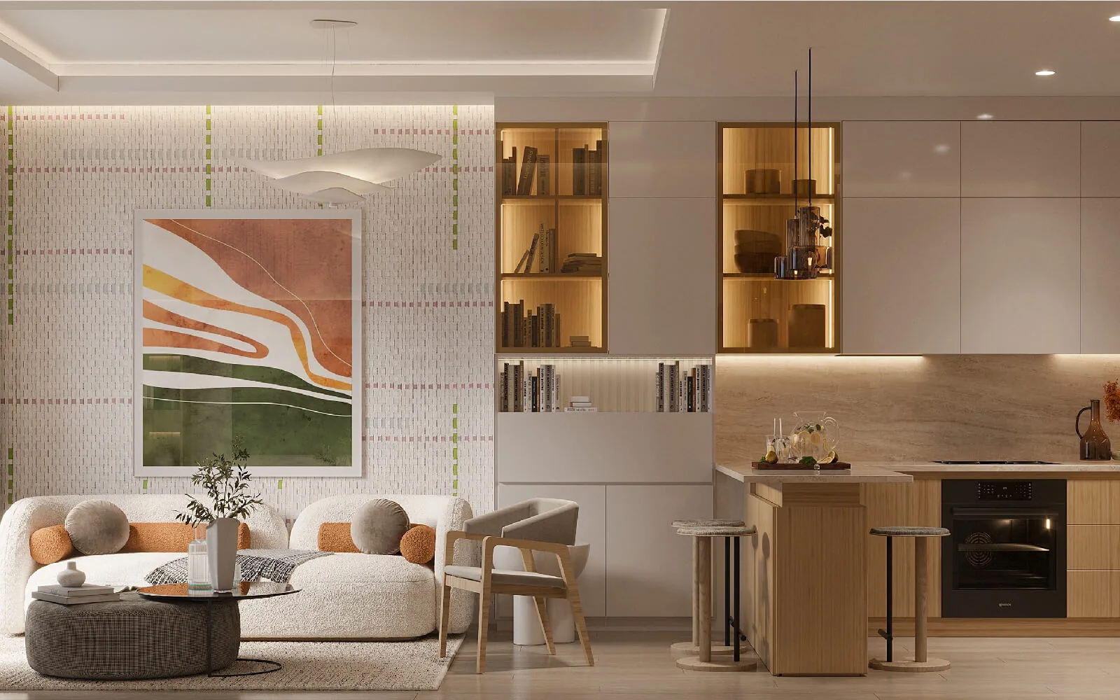 Elysium Residence Cubuklu living room and kitchen area
