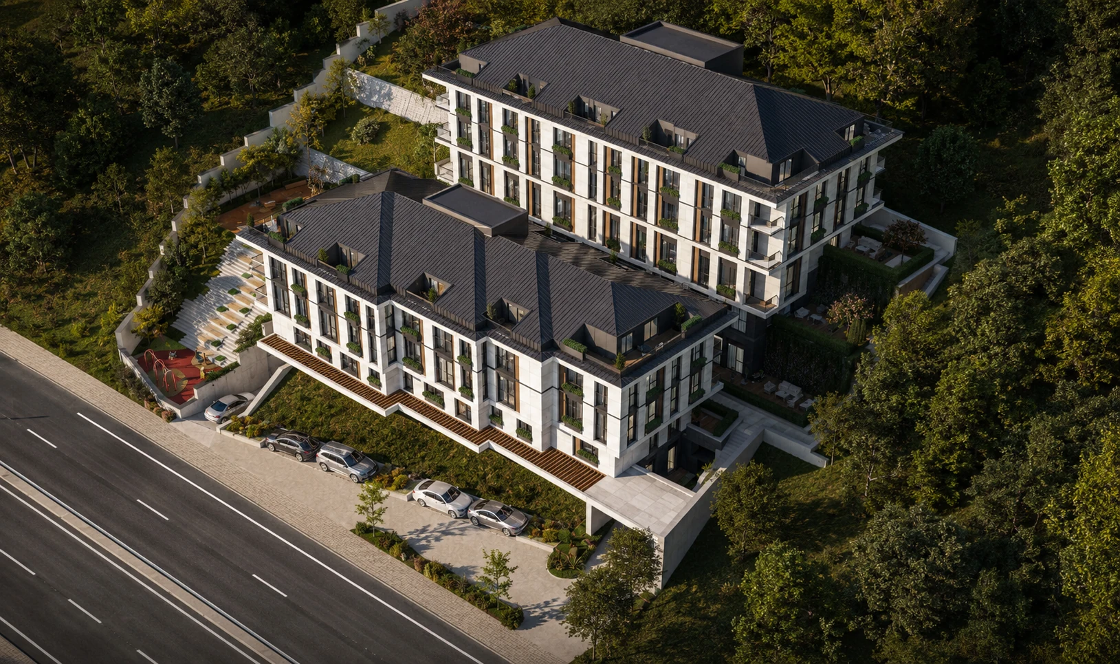 Elysium Residence Cubuklu aerial exterior rendering