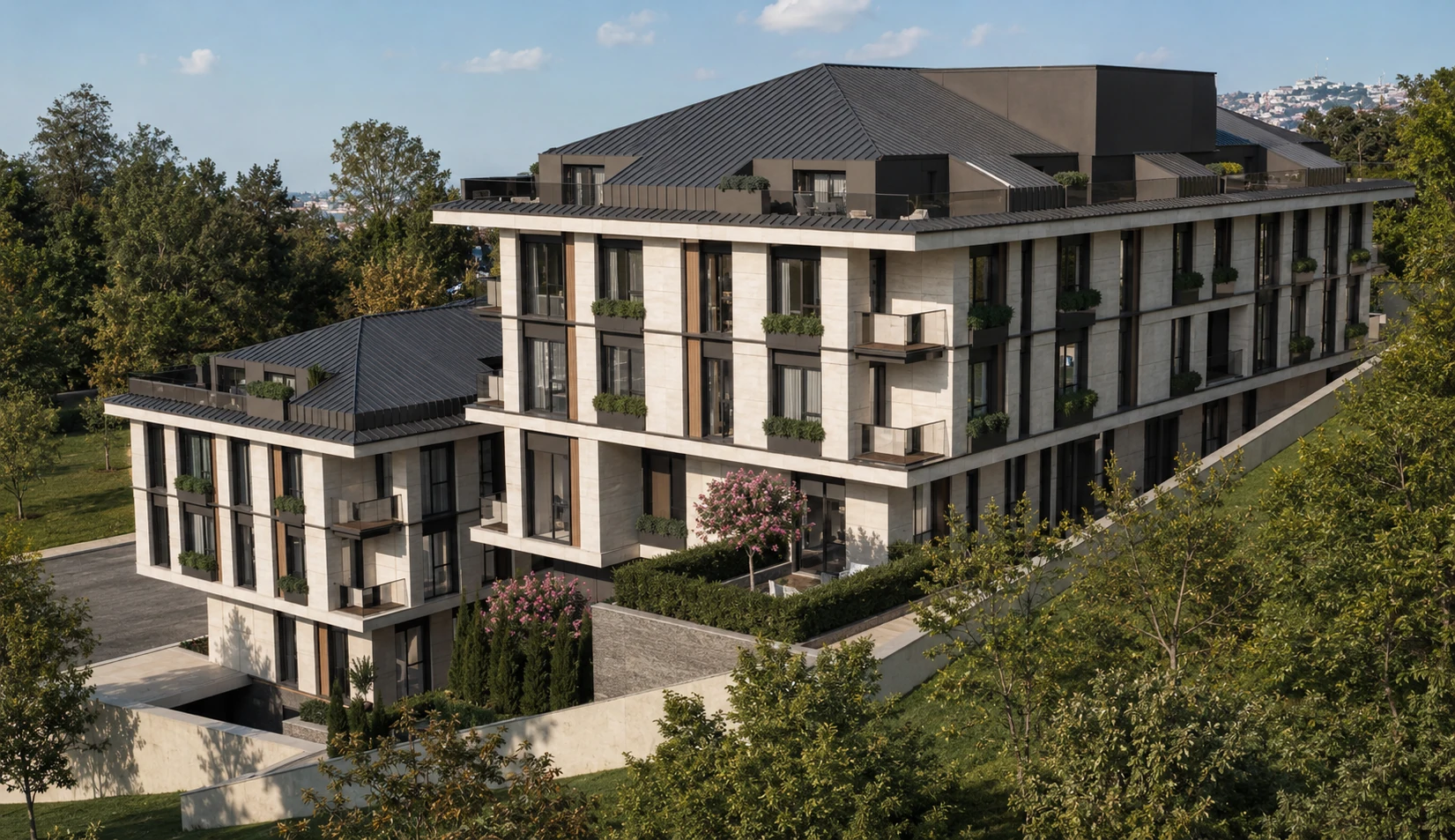 Elysium Residence Cubuklu exterior architectural rendering within the landscape