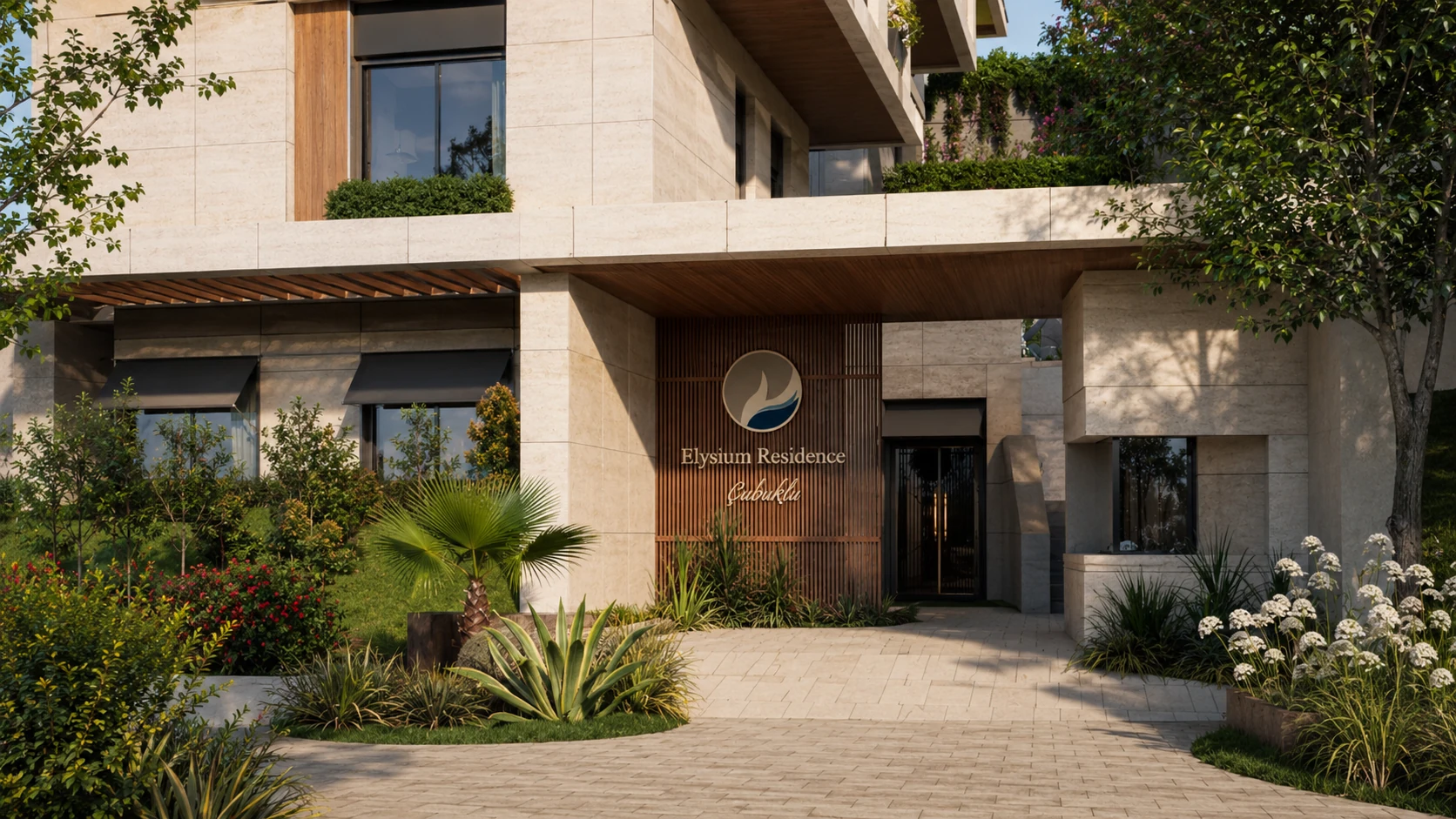 Elysium Residence Cubuklu entrance and landscape rendering