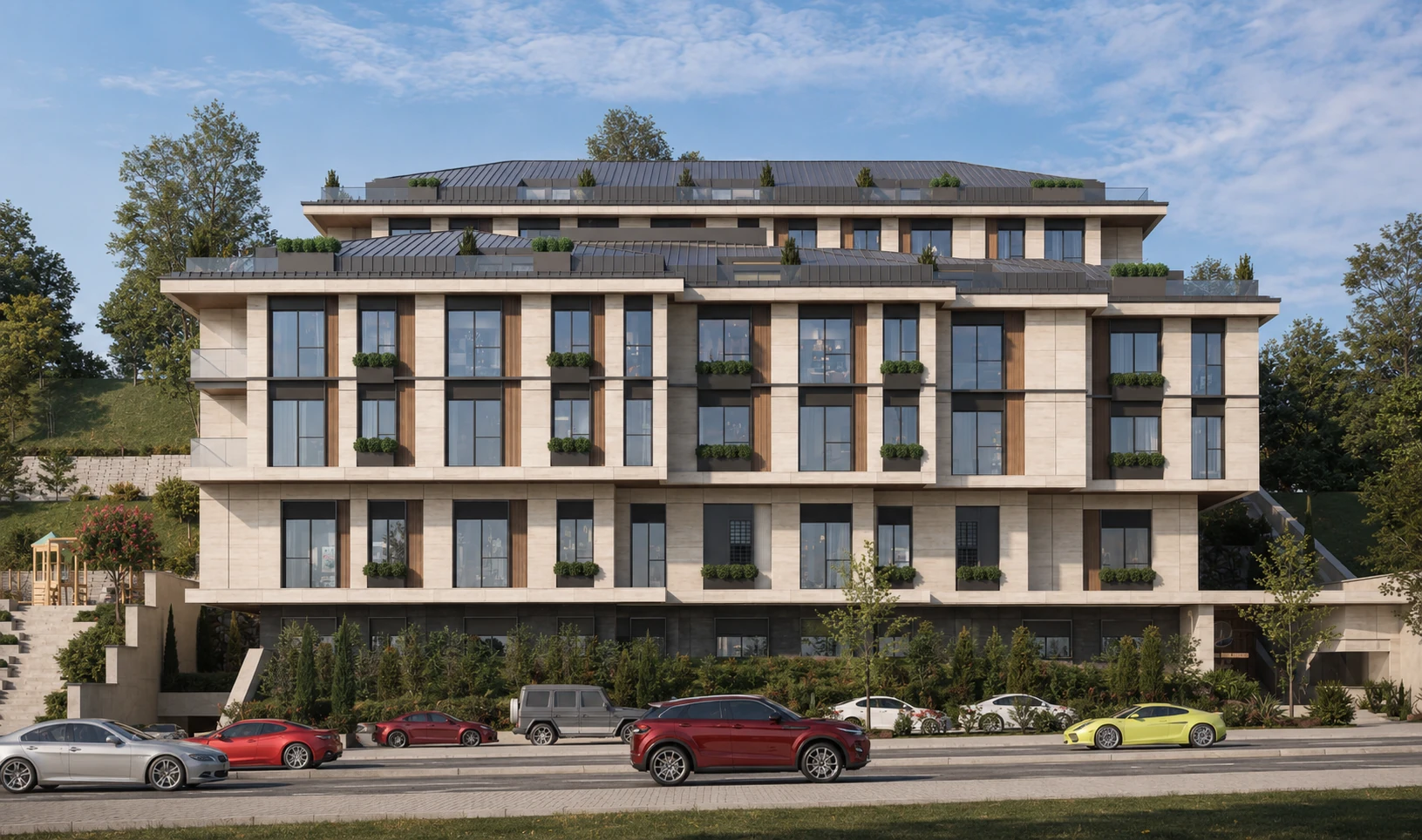 Elysium Residence Cubuklu front facade and street rendering